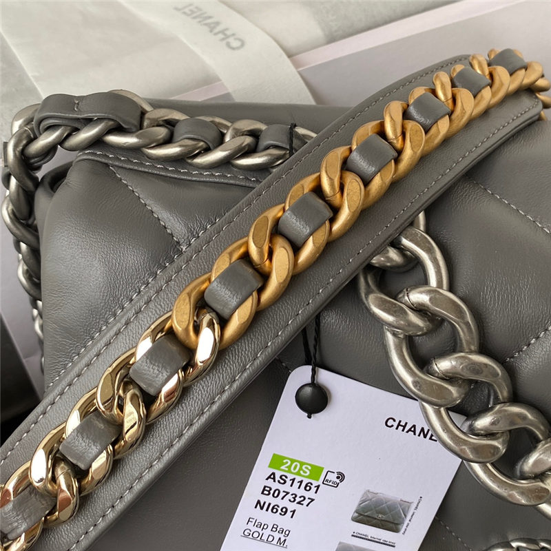 Large Chanel 19 Flap Bag Lambskin Dark Grey Silver High