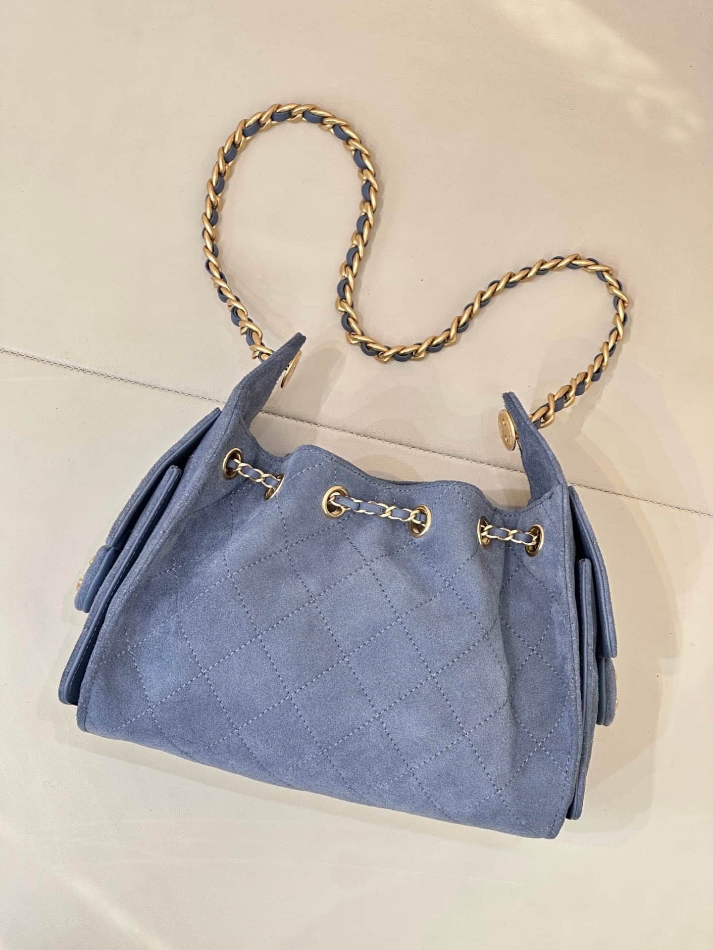 CHANEL 25 Mini Handbag AS5631 Suede &Gold-tone Metal Drak Blue TOP
