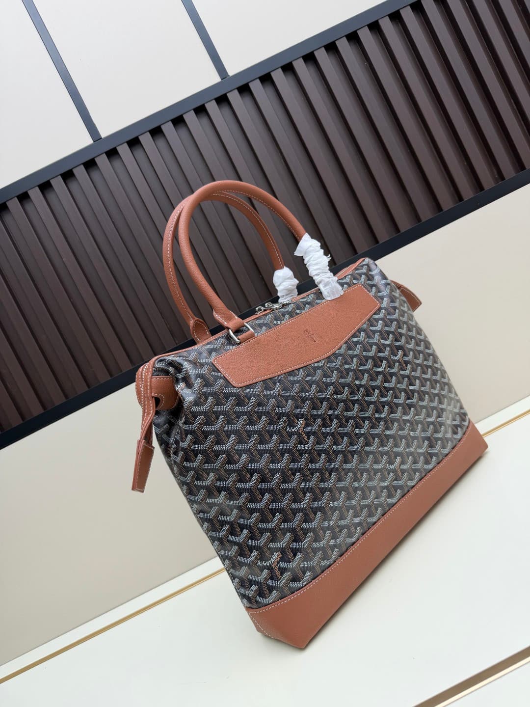 Goyard Cisalpin Document Case Brown Chevron Print Coated Canvas Mid