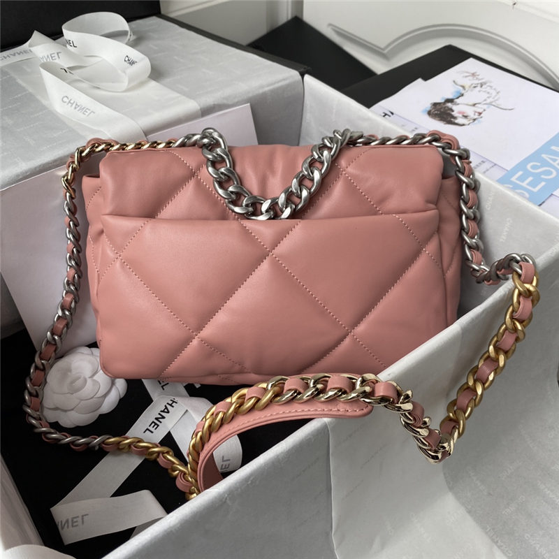 Chanel 19 Flap Bag Lambskin Coral Silver High