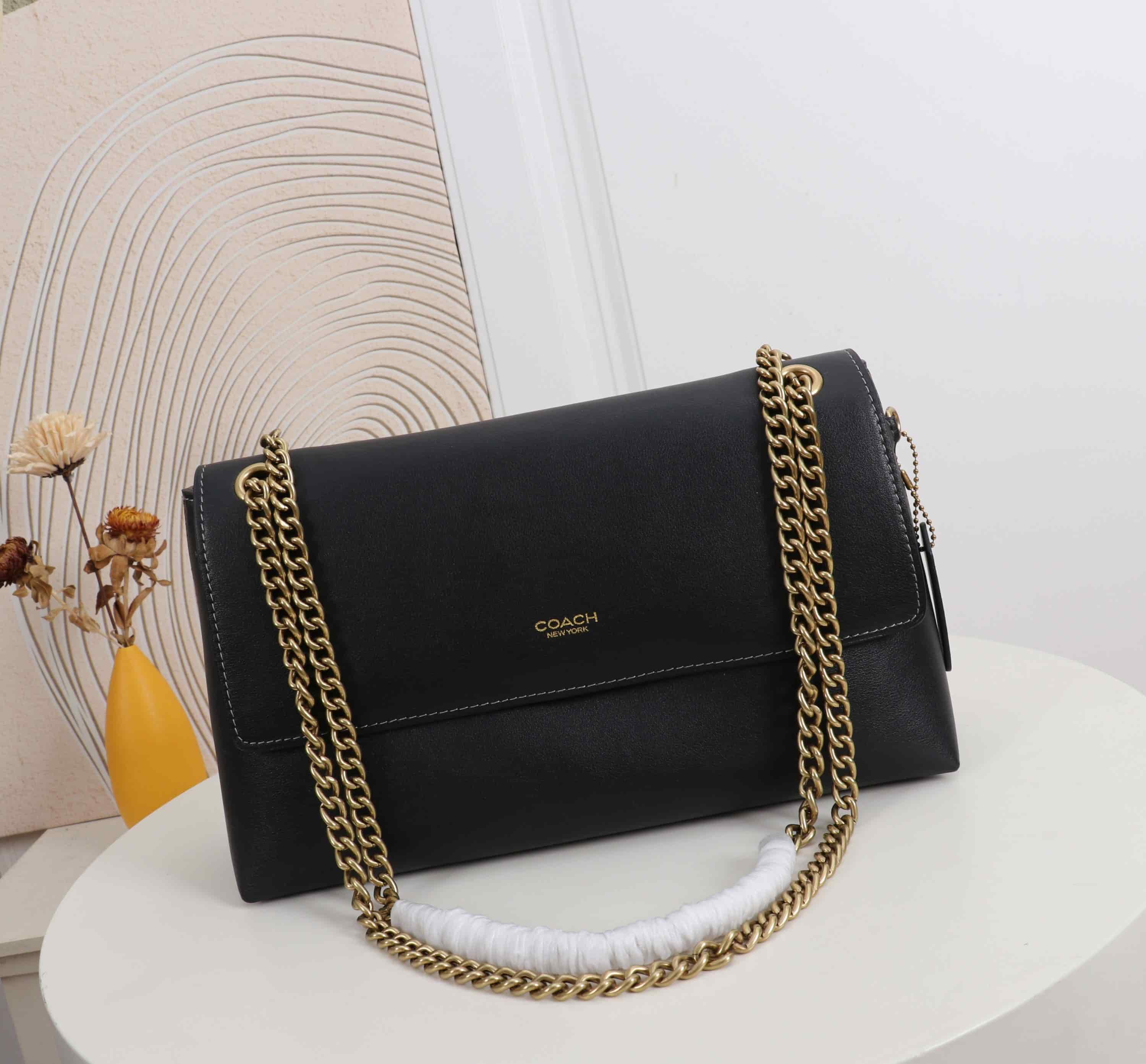 Coach Chelsea Shoulder Bag 30 With Chain in Black Leather High