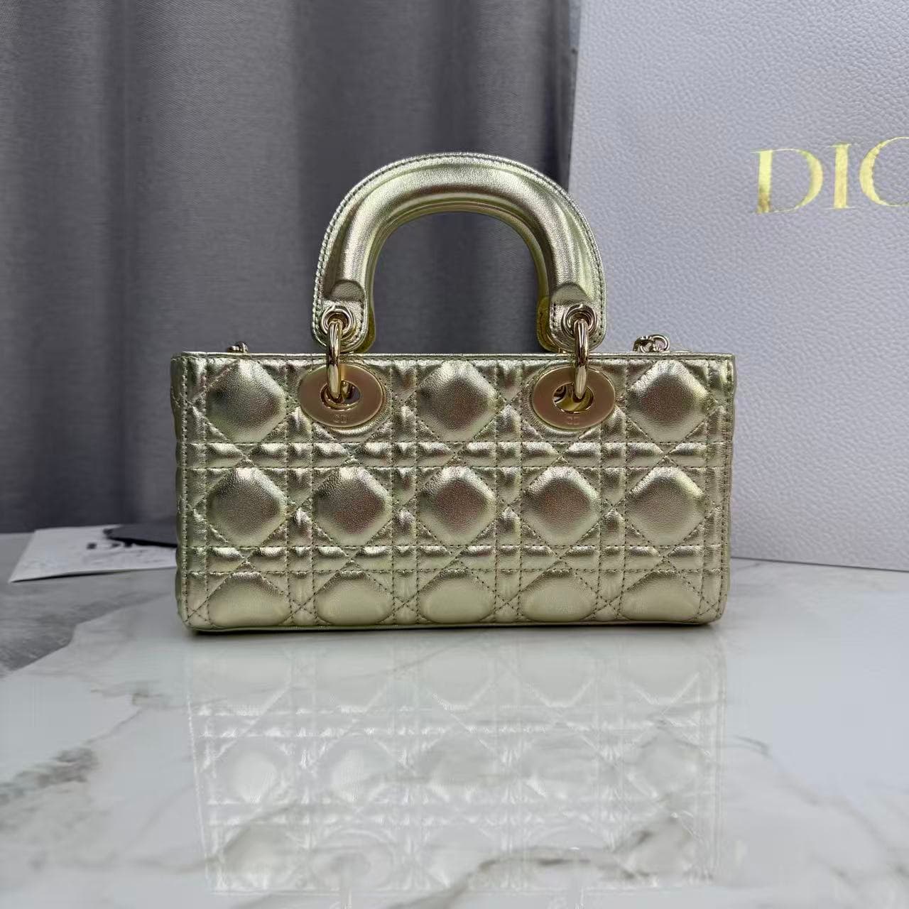 LADY D-JOY BAG SMALL Cannage Lambskin Gold High