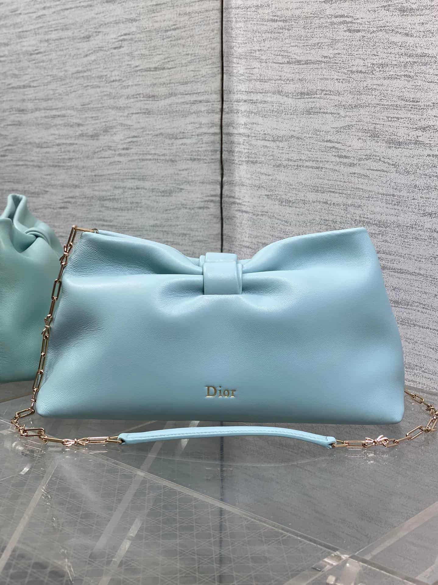 Dior Or Medium Dior Bow Bag Light Blue Leather High