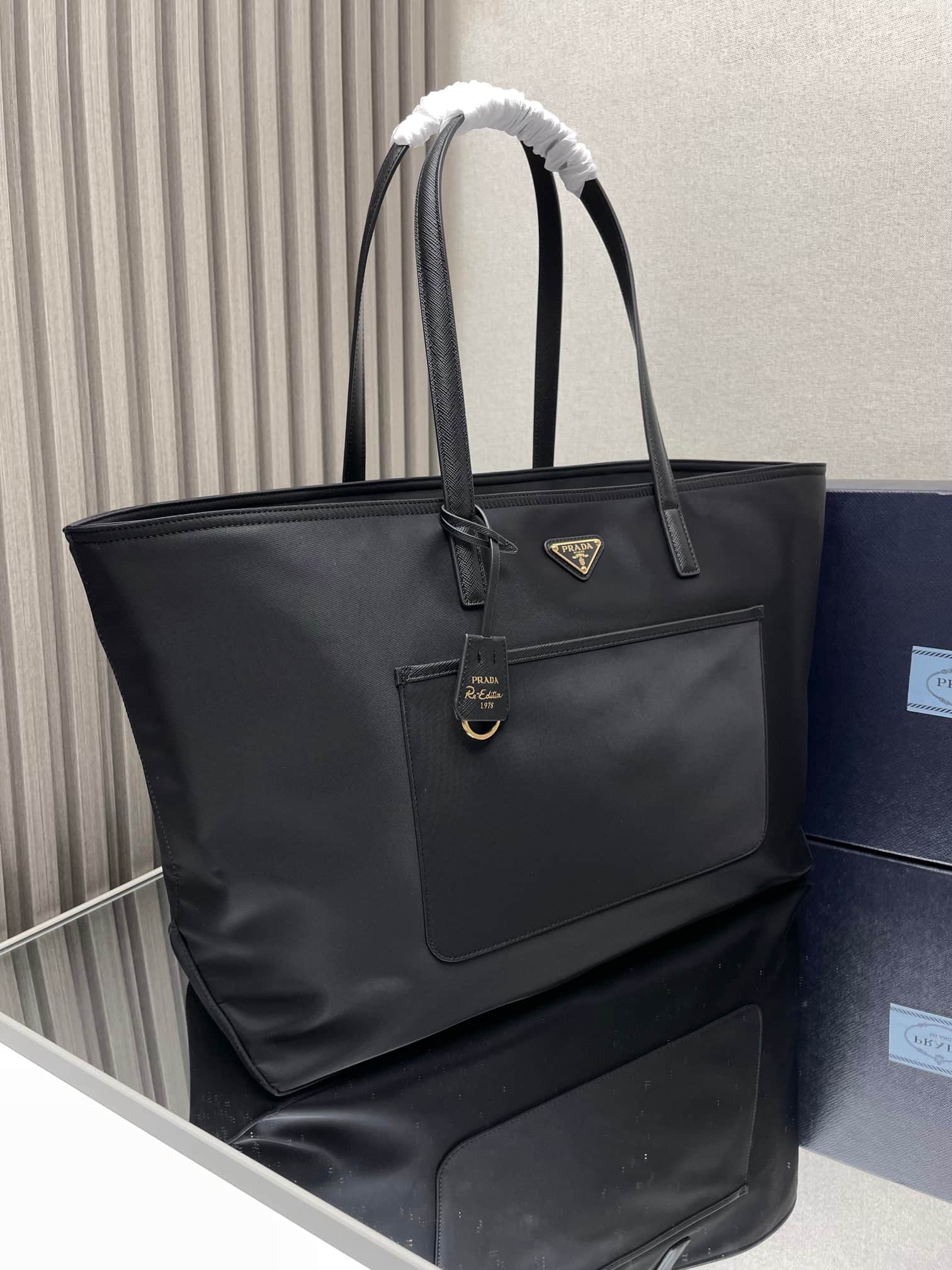 Prada Re-Edition 1978 large Re-Nylon and Saffiano leather tote bag Black 1BG527 High