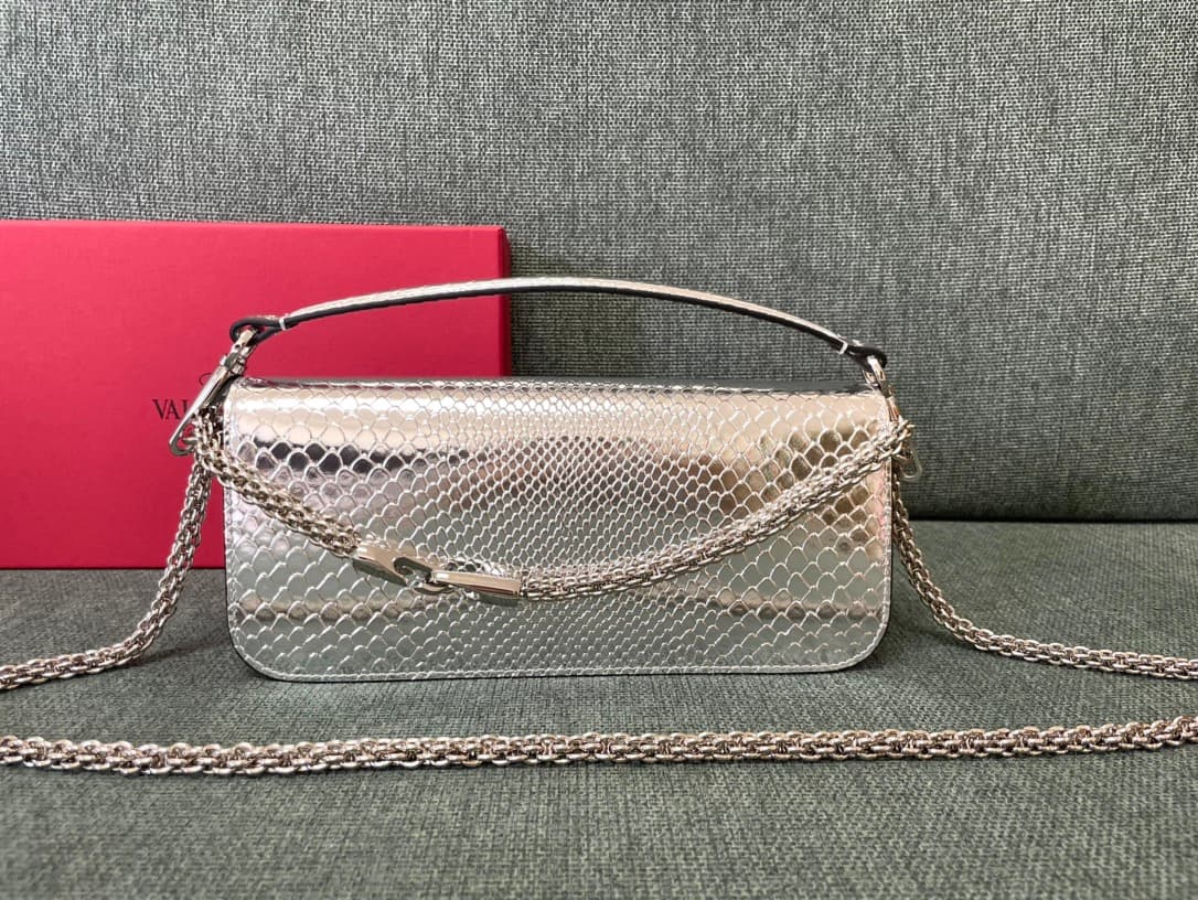 Valentino Garavani MINILOC small shoulder bag 1133S Calfskin Silver High