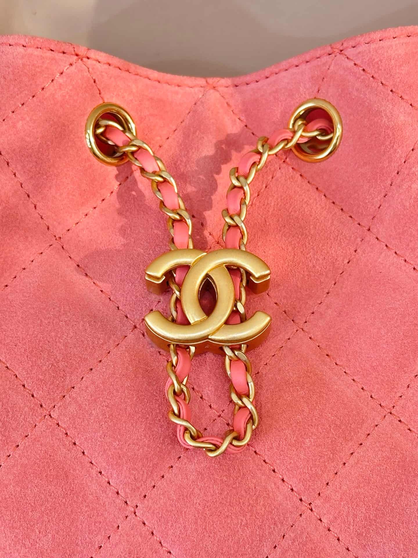 Chanel 25 Small Hobo handbag AS5293 Suede&Gold-tone Metal Peach TOP