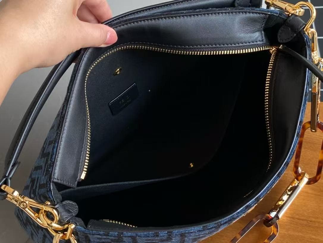 Fendi O'Lock Zip Shoulder Bag in Blue Zucca Chenille High