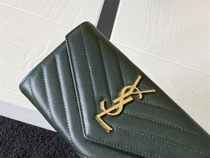 CASSANDRE MATELASSÉ LARGE FLAP WALLET IN GRAIN DE POUDRE LEATHER Grey High