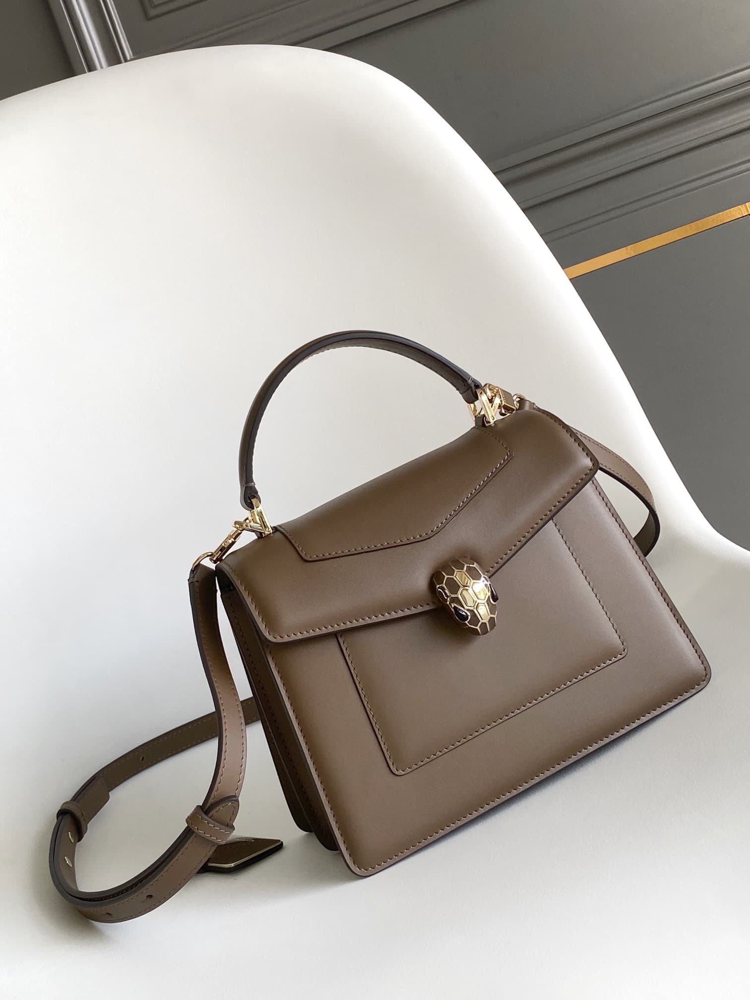 BVLGARI Serpenti Forever Medium Top Handle Bag 293663  in Travertine High