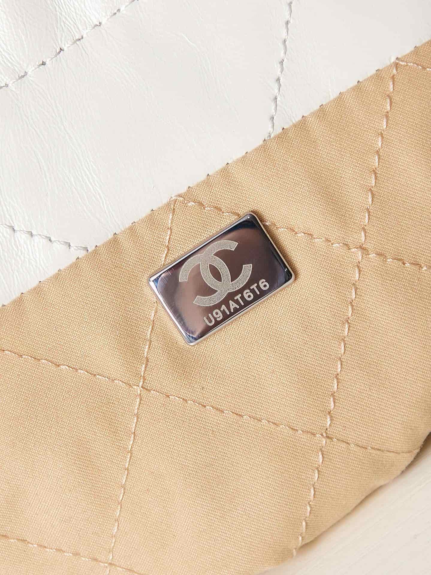 Chanel 22 MINI HANDBAG Shiny Calfskin White & Silver-Tone Metal AS3980 A