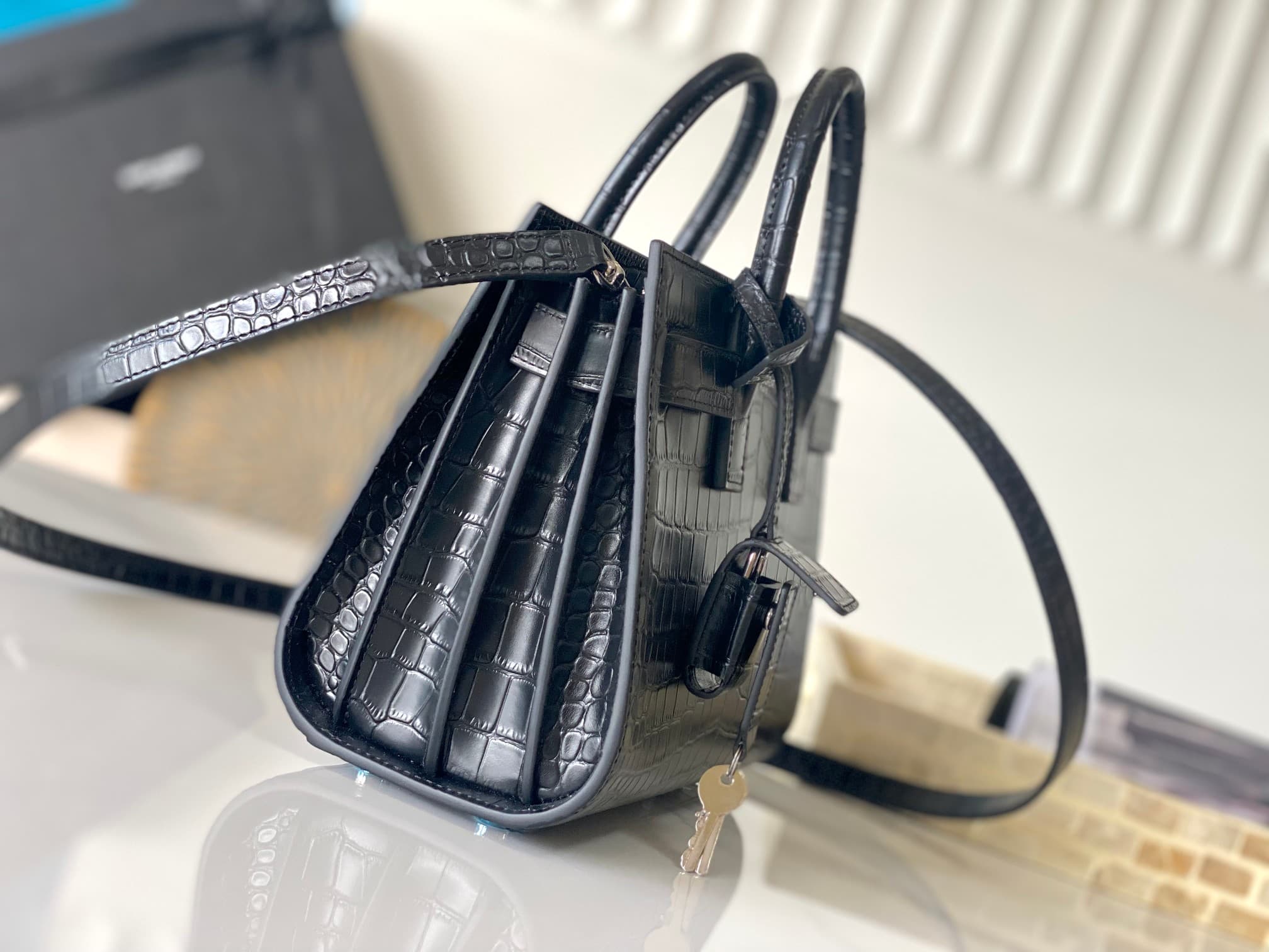 SAC DE JOUR IN CROCODILE-EMBOSSED LEATHER MINI SIZE HIGH