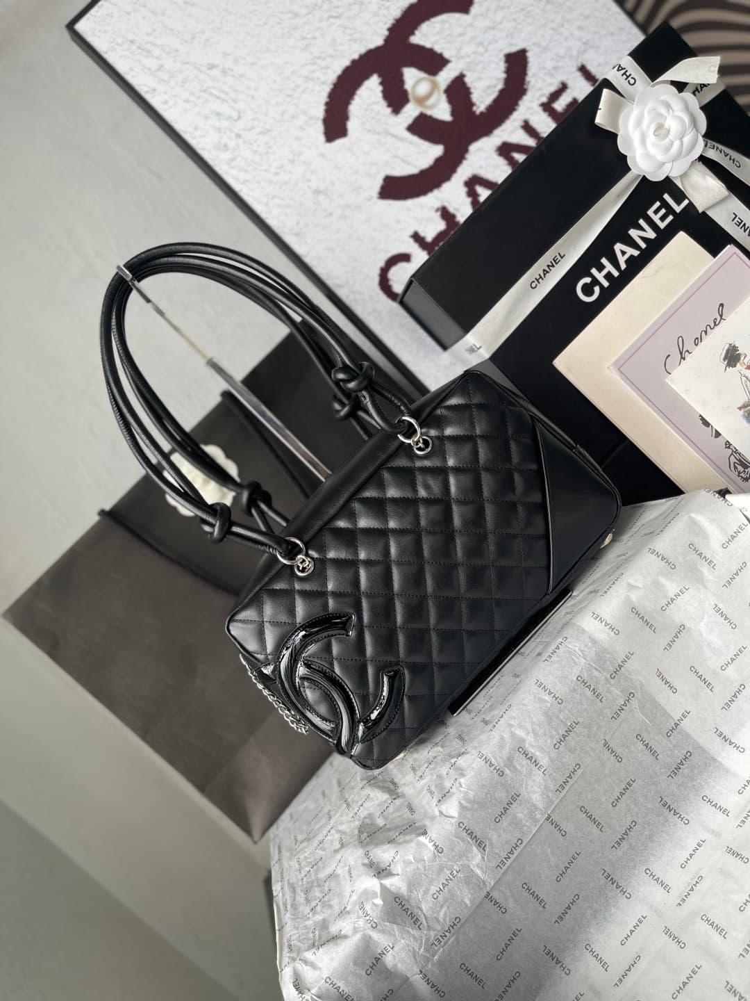 Chanel Cambon Ligne Bowler bag Calfskin & Silver-Tone Metal AS25171 Black High
