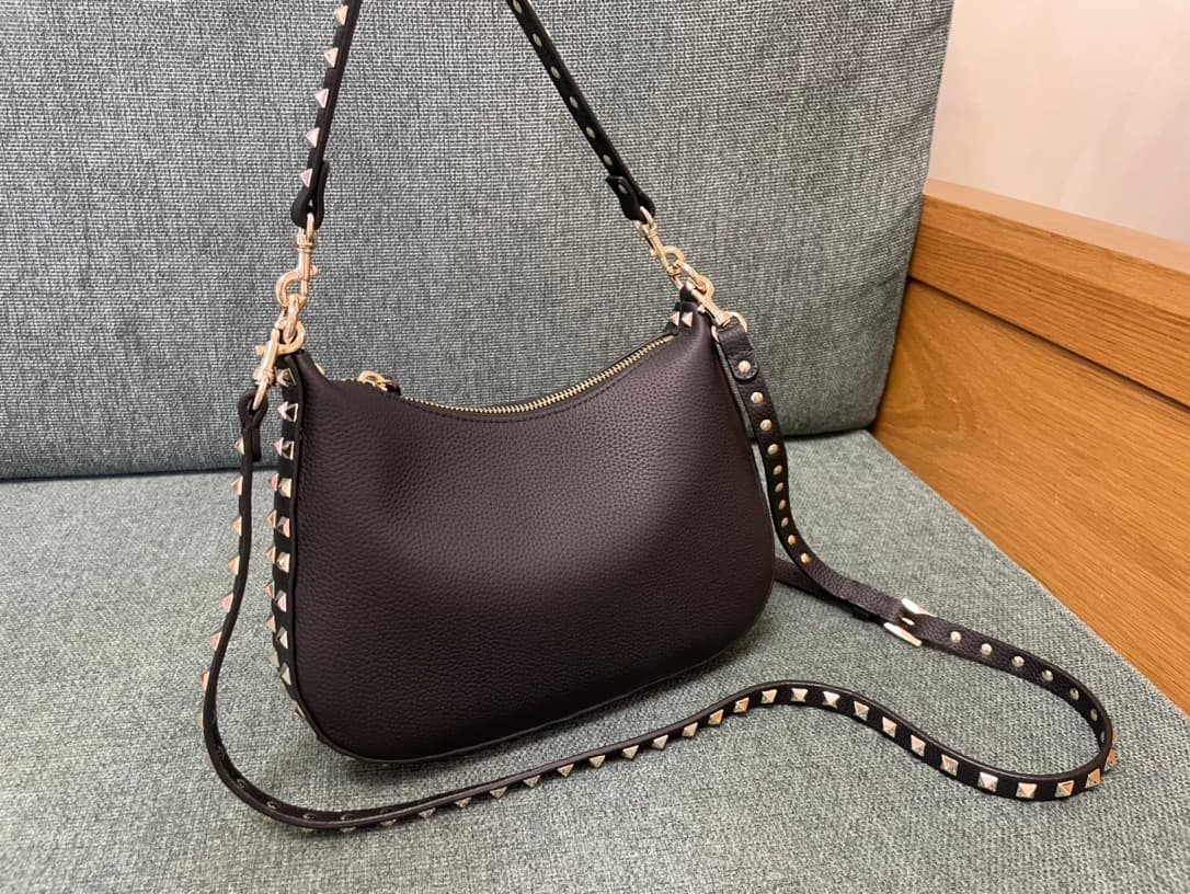 Valentino Garavani Rockstud Hobo bag in grainy black calfskin high