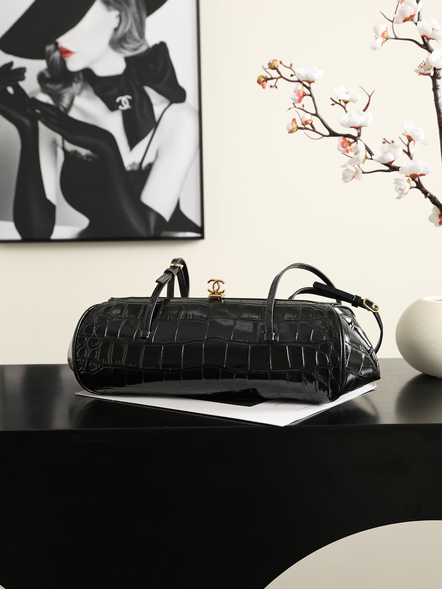 Chanel Crocodile-embossed Calfskin Coco Bowling Bag & Gold-Tone Metal 6434 A