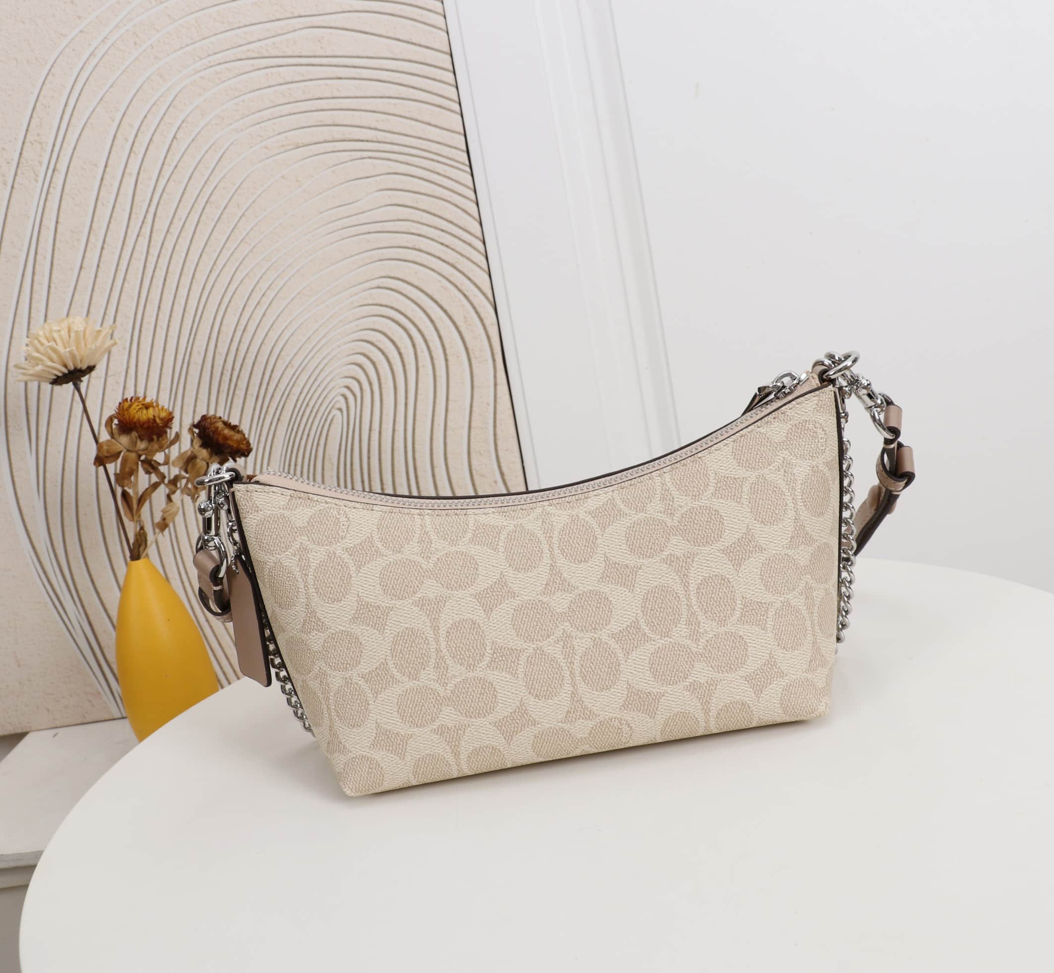 Coach Caitlin Shoulder Bag In Signature Canvas Silver/Sand/Taupe High