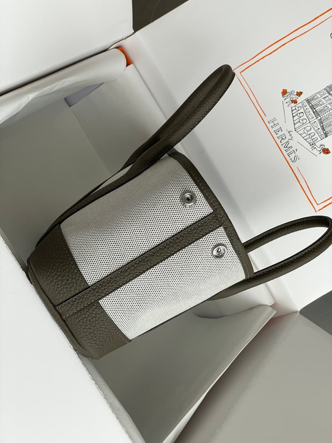 Hermes Garden Party 23 bag in Gris Meyer Togo Leather With Canvas WAX High