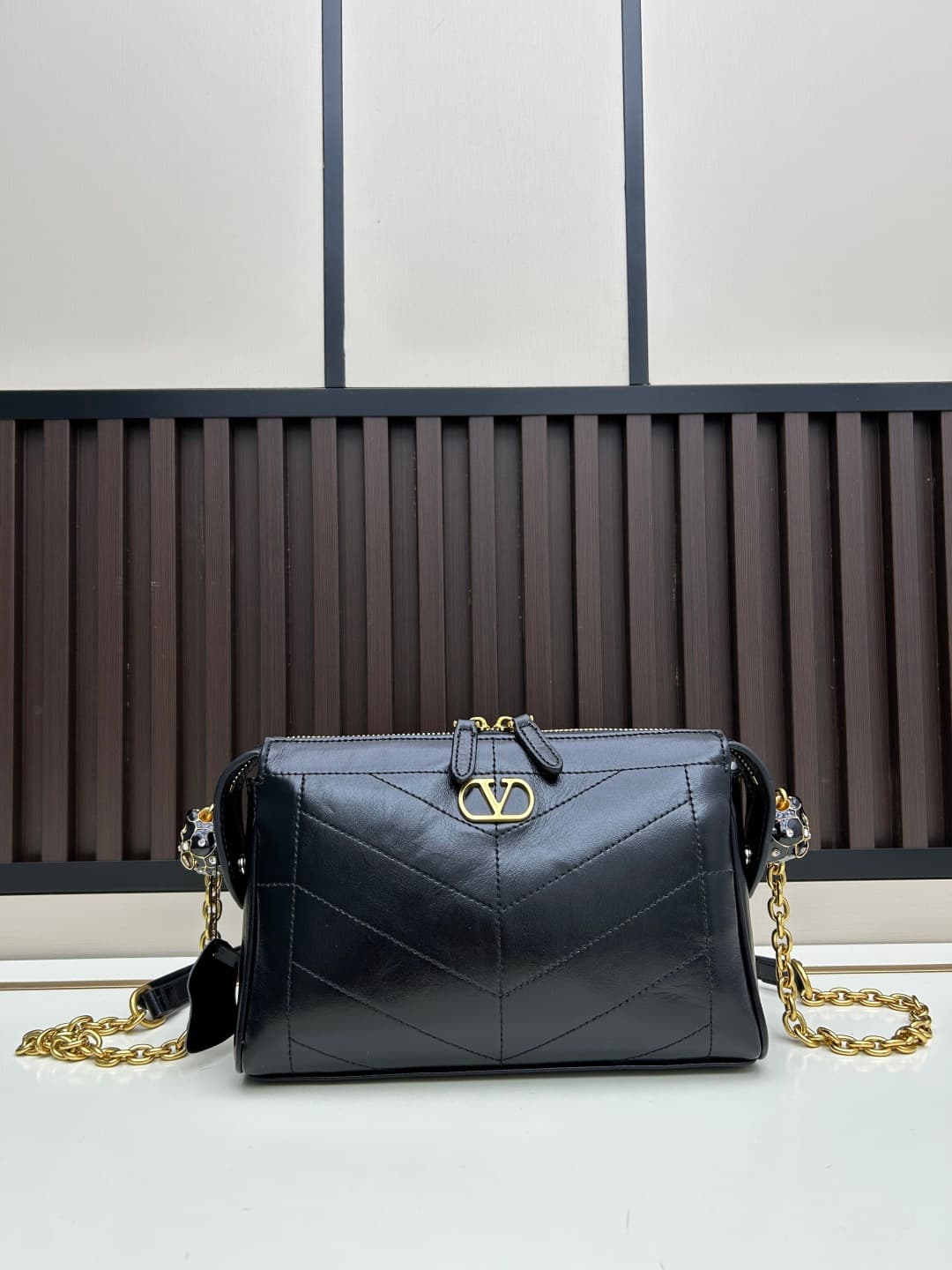 Valentino VLogo Garavani Panthea Shoulder Bag Black Leather Mid