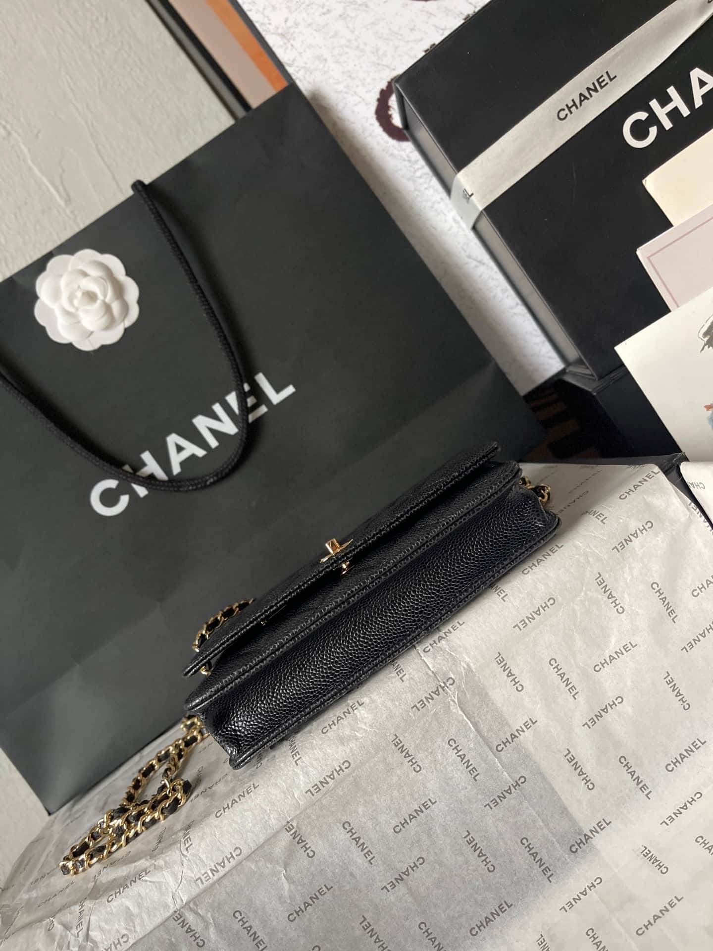 Chanel Classic Wallet on Chain Grained Shiny Calfskin & Gold-Tone Metal AP4241 Black A