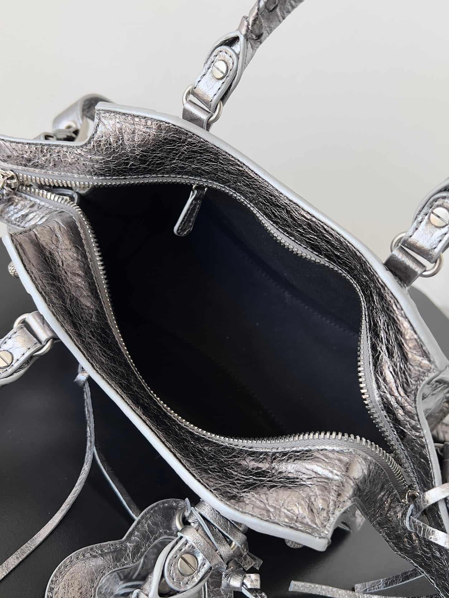 Balenciaga Small Neo Cagole City bag in Sliver lambskin leather High