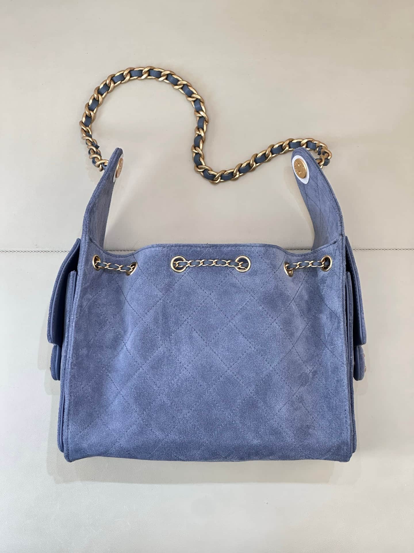 Chanel 25 Small Hobo handbag AS5293 Suede&Gold-tone Metal Blue TOP