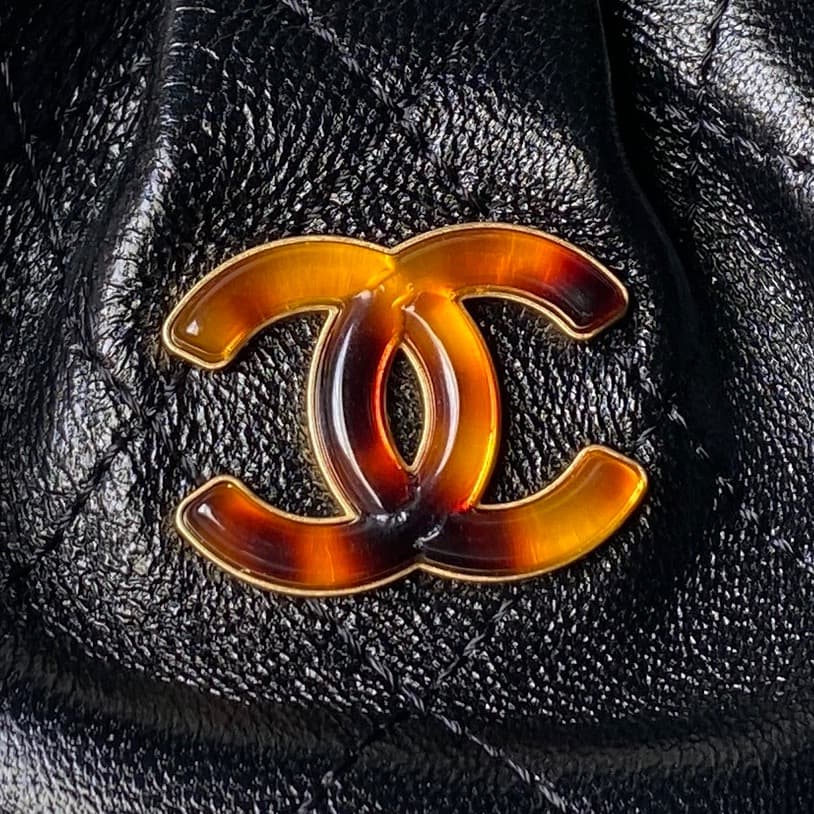 Chanel Small Hobo Bag Lambskin-Shell Effect Plexi & Gold-Tone Metal Black AS6022 High