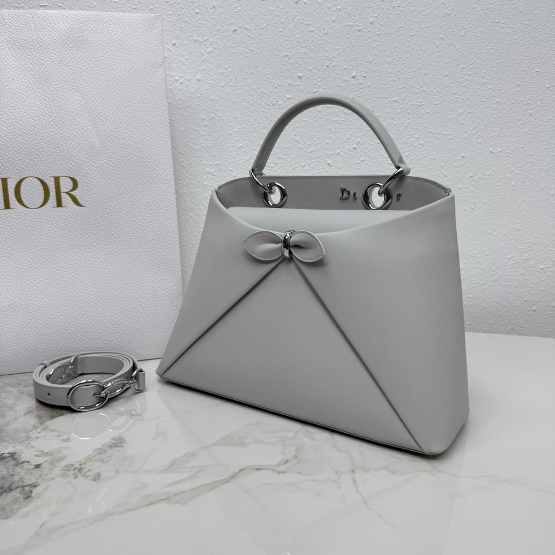 Large Dior Cigale Bag Grey Shiny Supple Calfskin High