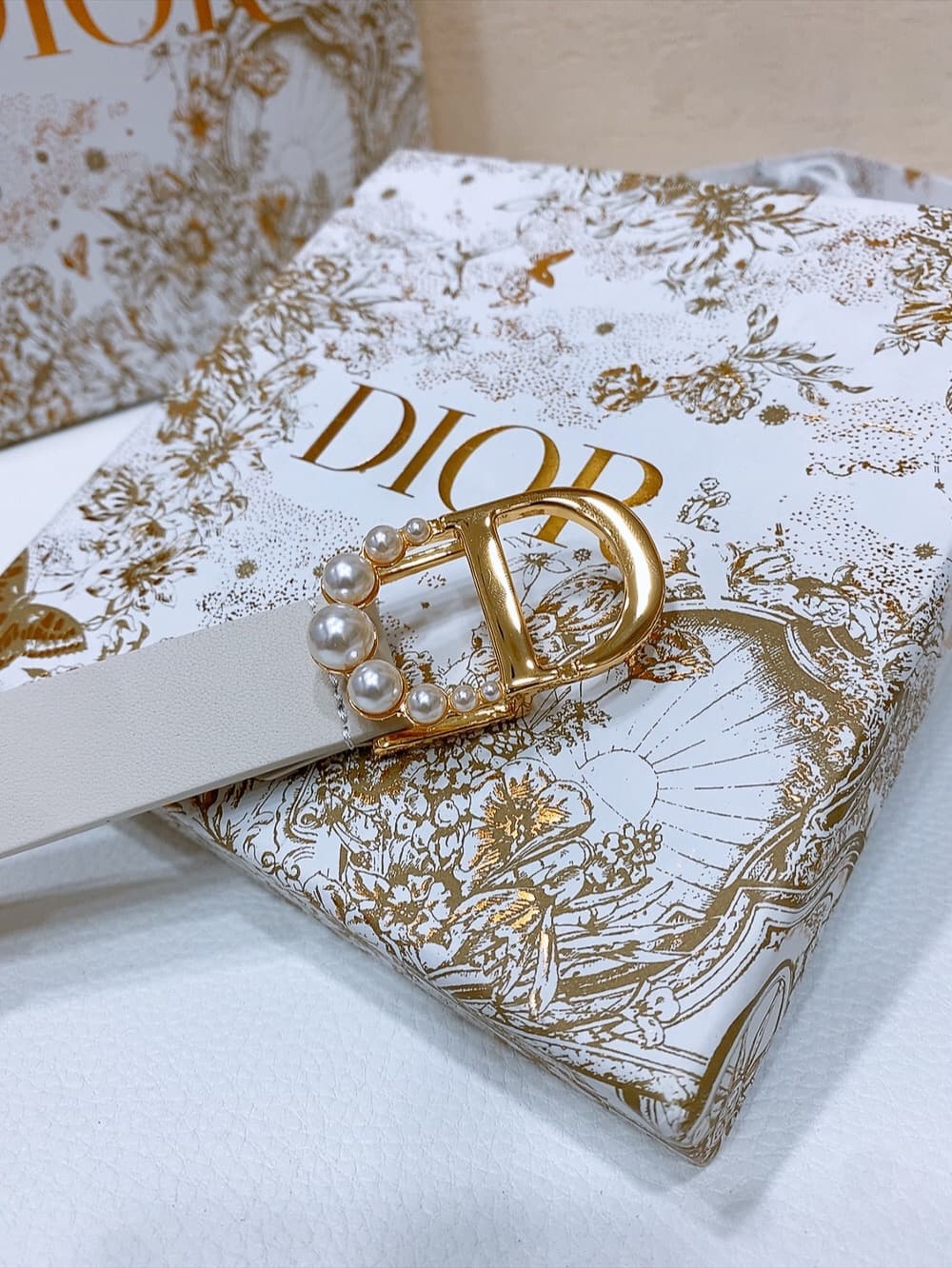 Dior 30 Montaigne Belt 25MM Calfskin Gold/Silver White High