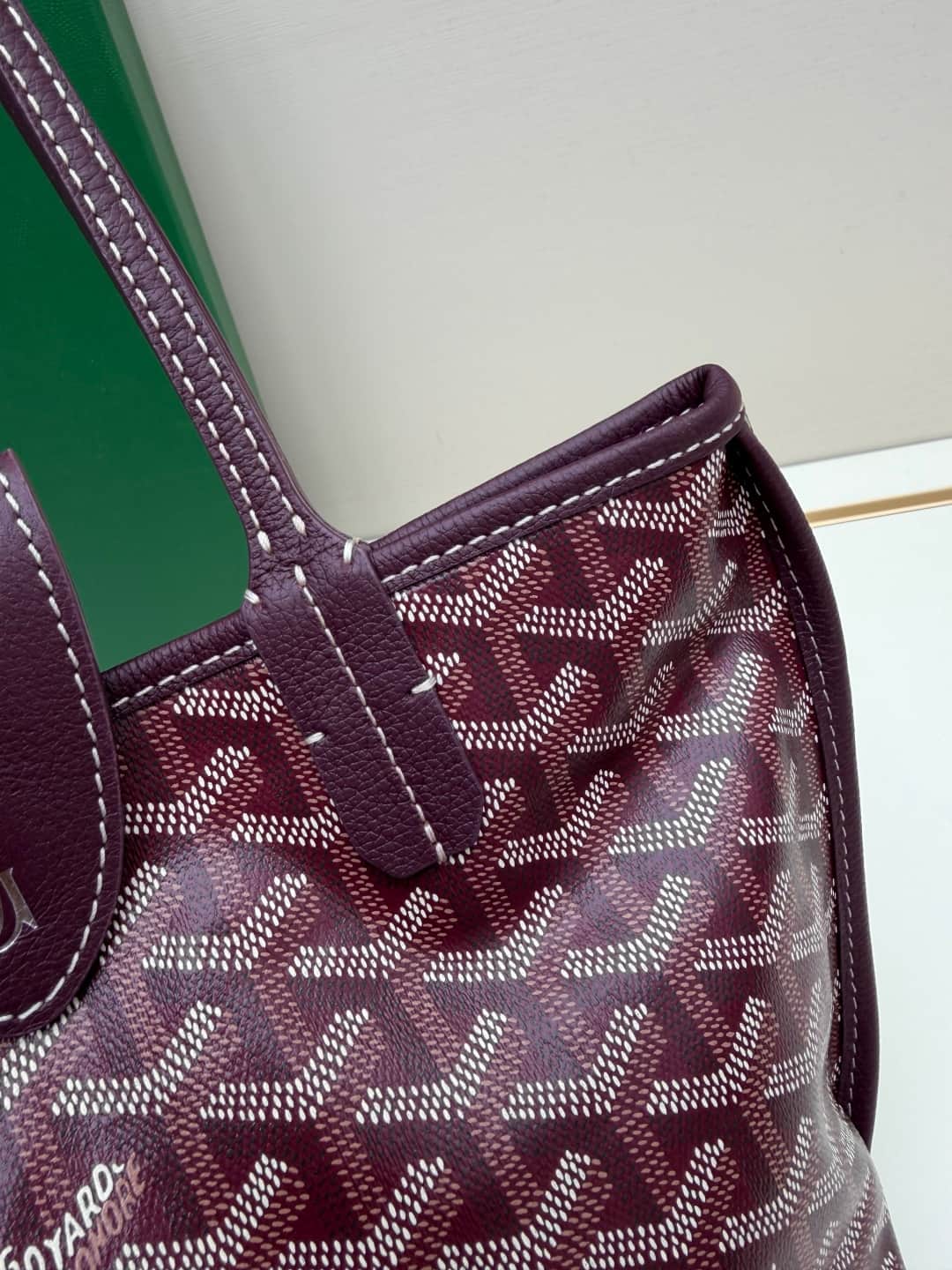 Goyard Mini Anjou Tote Goyardine Canvas with White Painted Mascot Burgundy  High