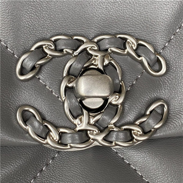 Chanel 19 Flap Bag Lambskin Dark Grey Silver High