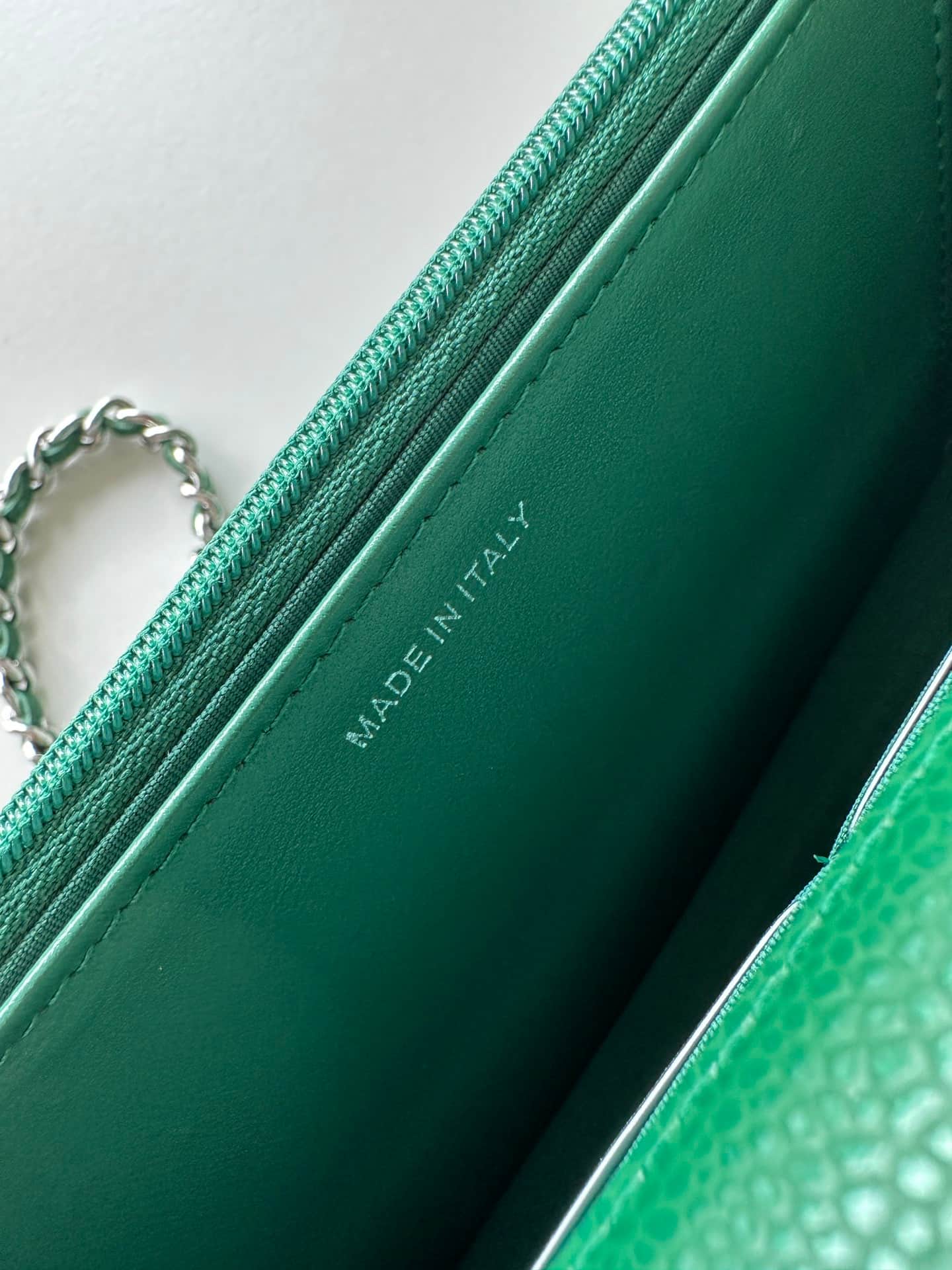 Chanel Classic Wallet on Chain Grained Shiny Calfskin & Silver-Tone Metal AP4241 Green High