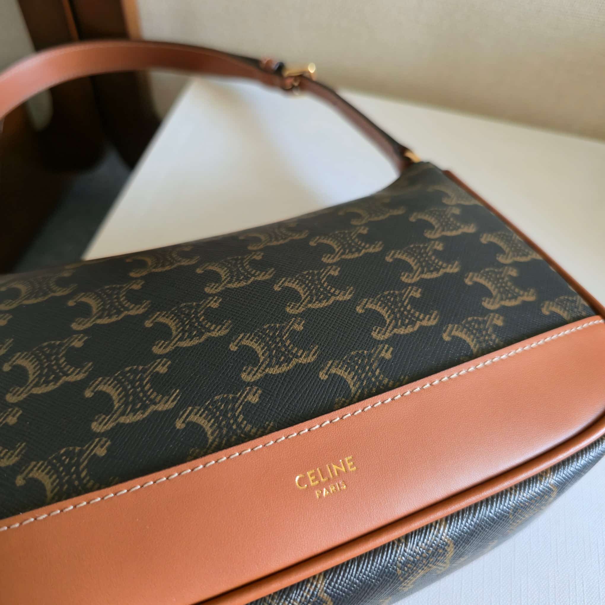 Celine Triomphe Canvas Shoulder Bag in Tan High