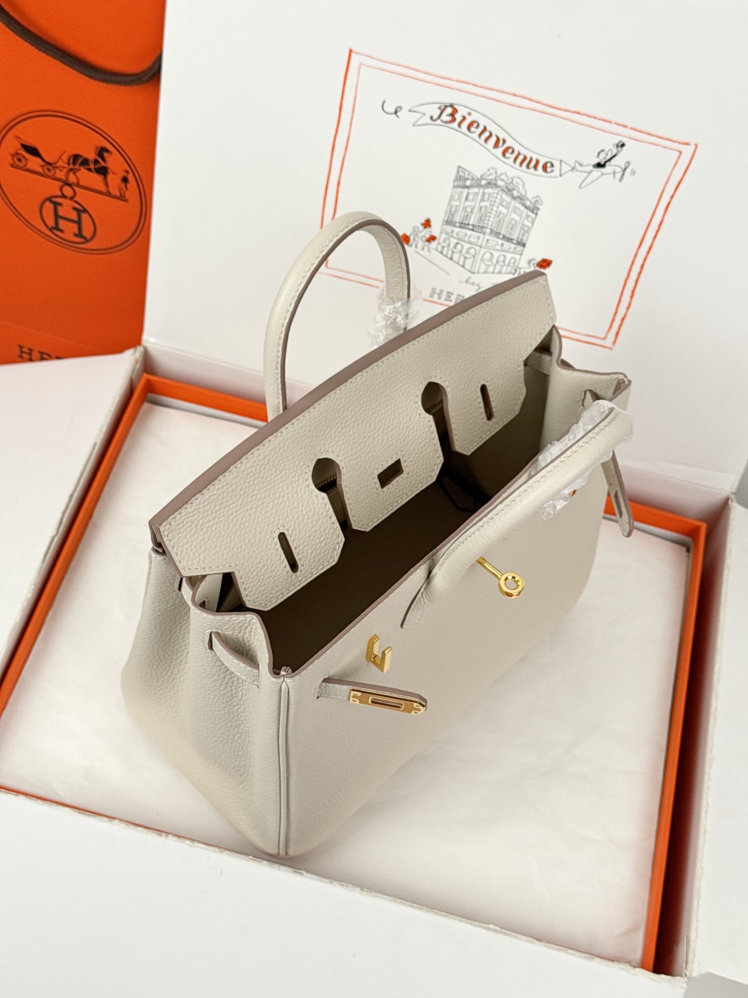 Hermes Birkin 25/30 Bag Togo Calfskin Leather Craie High
