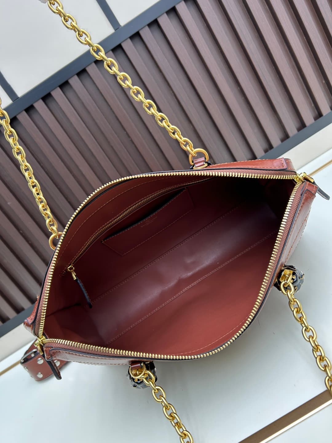 Valentino VLogo Garavani Panthea Shoulder Bag Brown Leather Mid