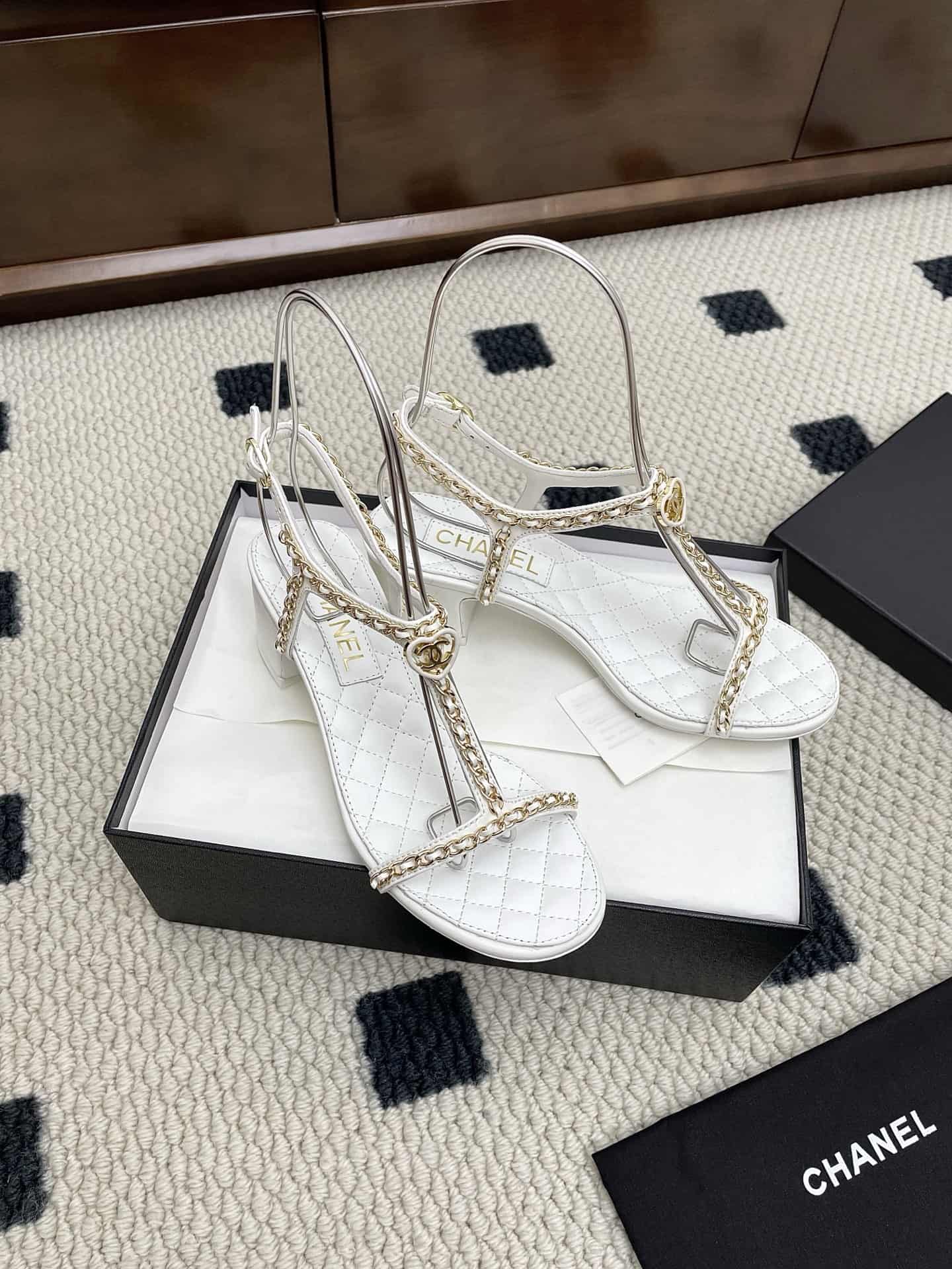 Chanel Slingback Leather Upper Sandal shoes Women