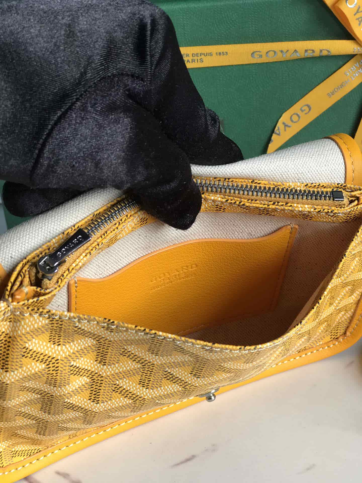 Plumet Pocket Wallet Goyardine Canvas & Chevroches Calfskin Yellow High