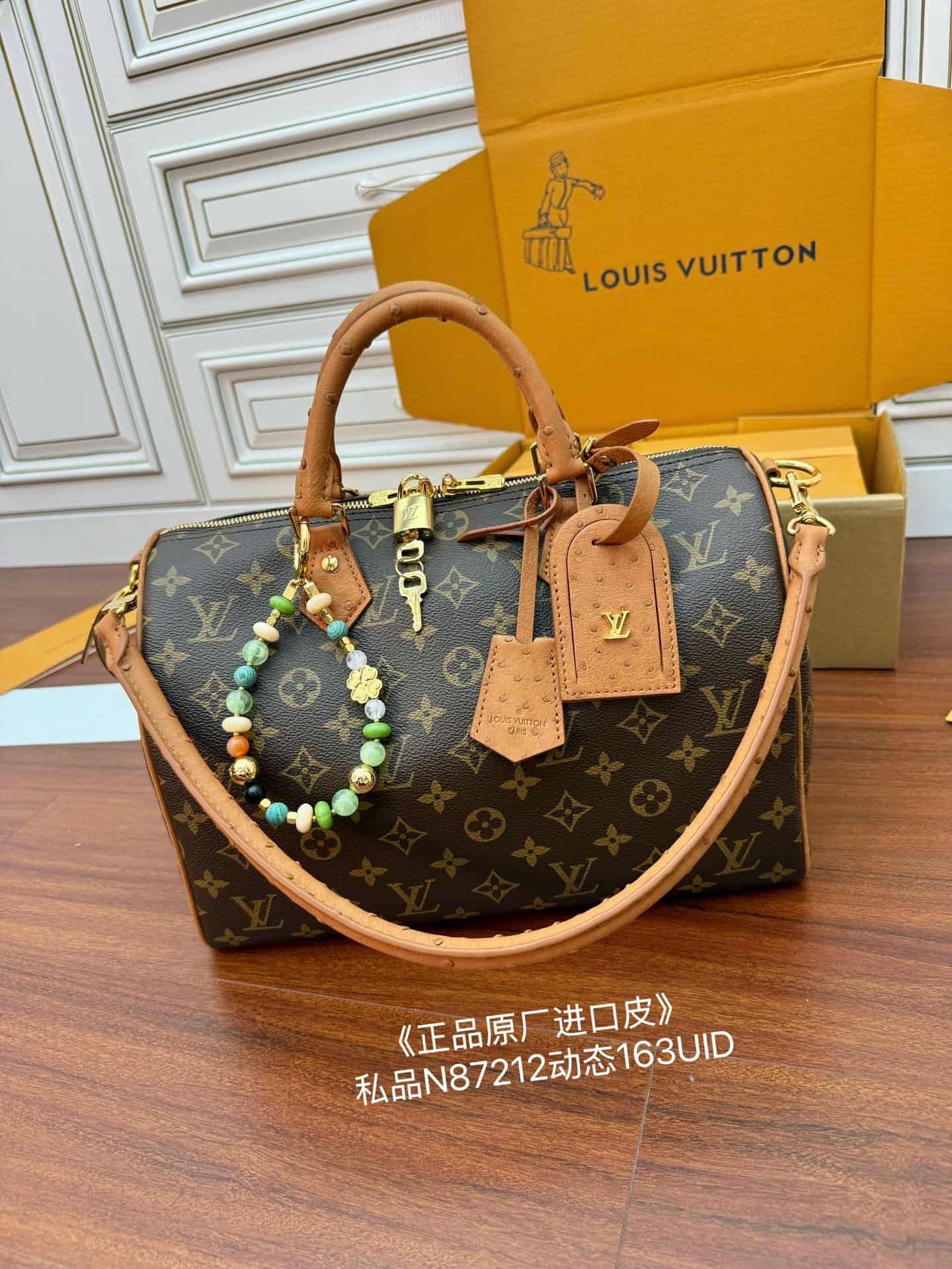 Louis Vuitton Speedy Soft 30 Boho Monogram Tan Coated canvas Ostrich-leather trim N87212 TOP