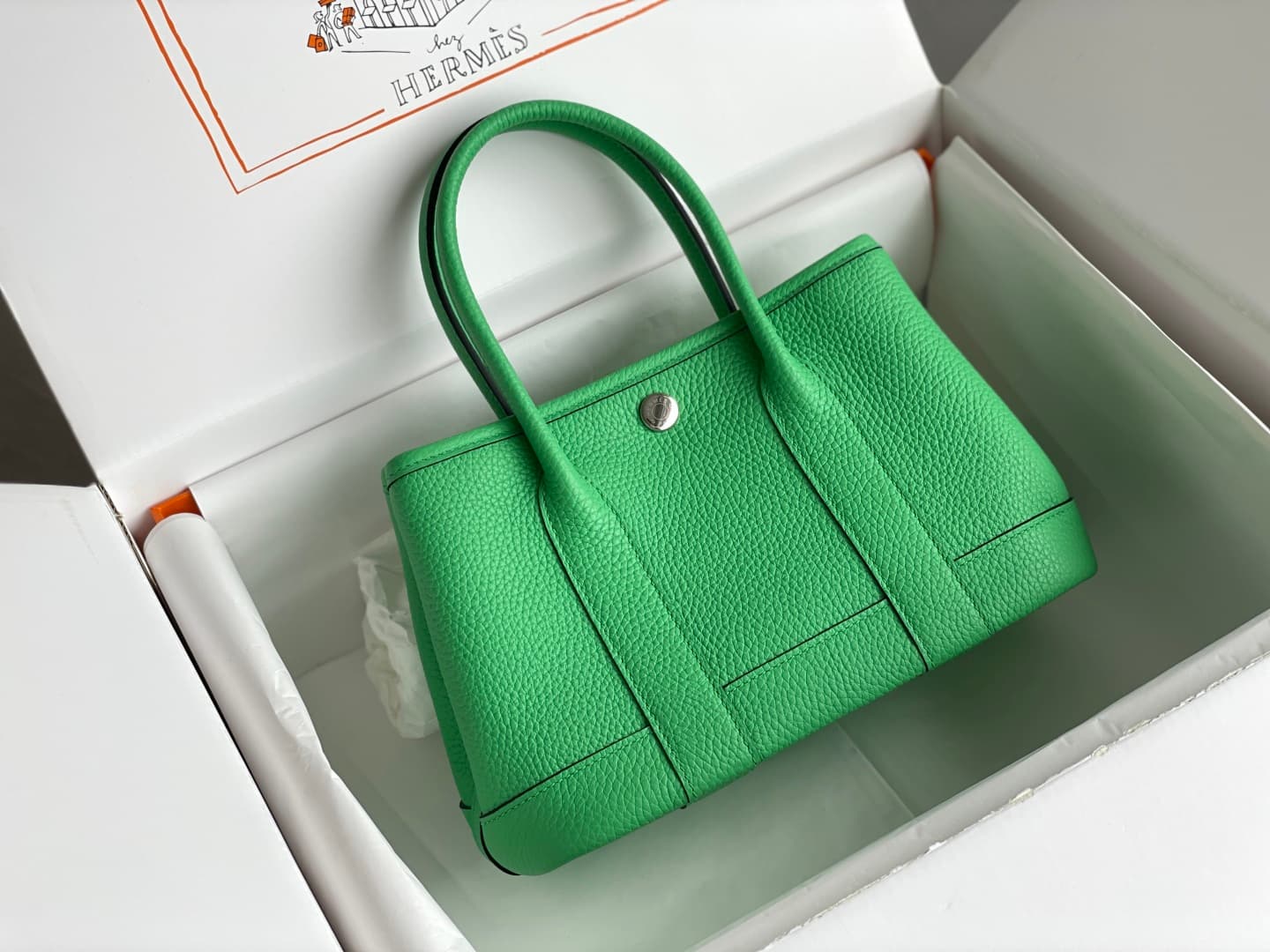 Hermes Garden Party 23 bag in Vert Comics Togo Leather WAX High