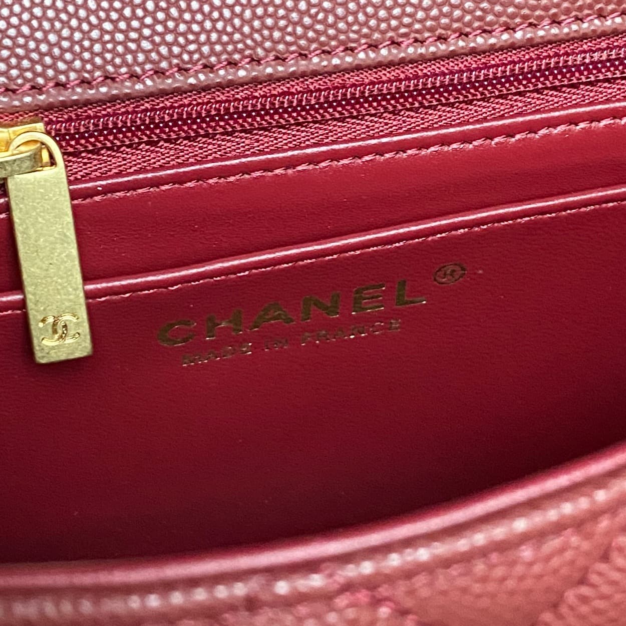 Chanel Mini Flap Bag with Top Handle Grained Shiny Calfskin & Gold-Tone Metal Claret AS5701 A