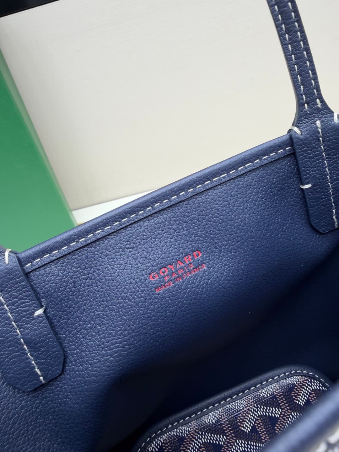 Goyard Mini Anjou Tote Goyardine Canvas with White Painted Mascot Navy Blue High