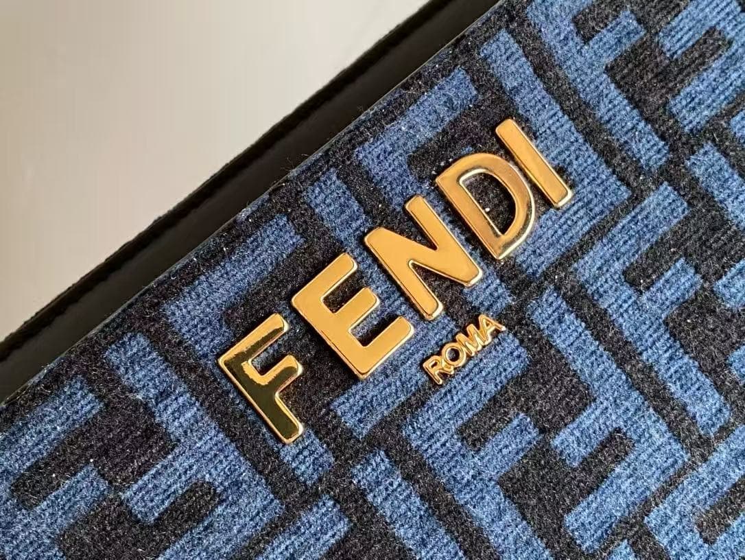 Fendi O'Lock Zip Shoulder Bag in Blue Zucca Chenille High