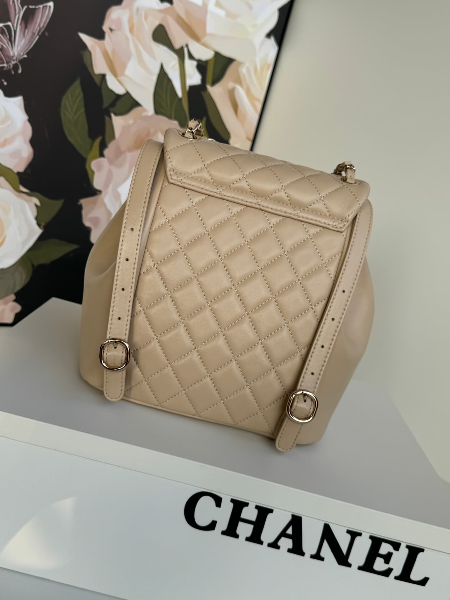 Chanel Medium Quilted Duma Backpack Lambskin AS3618 Beige A