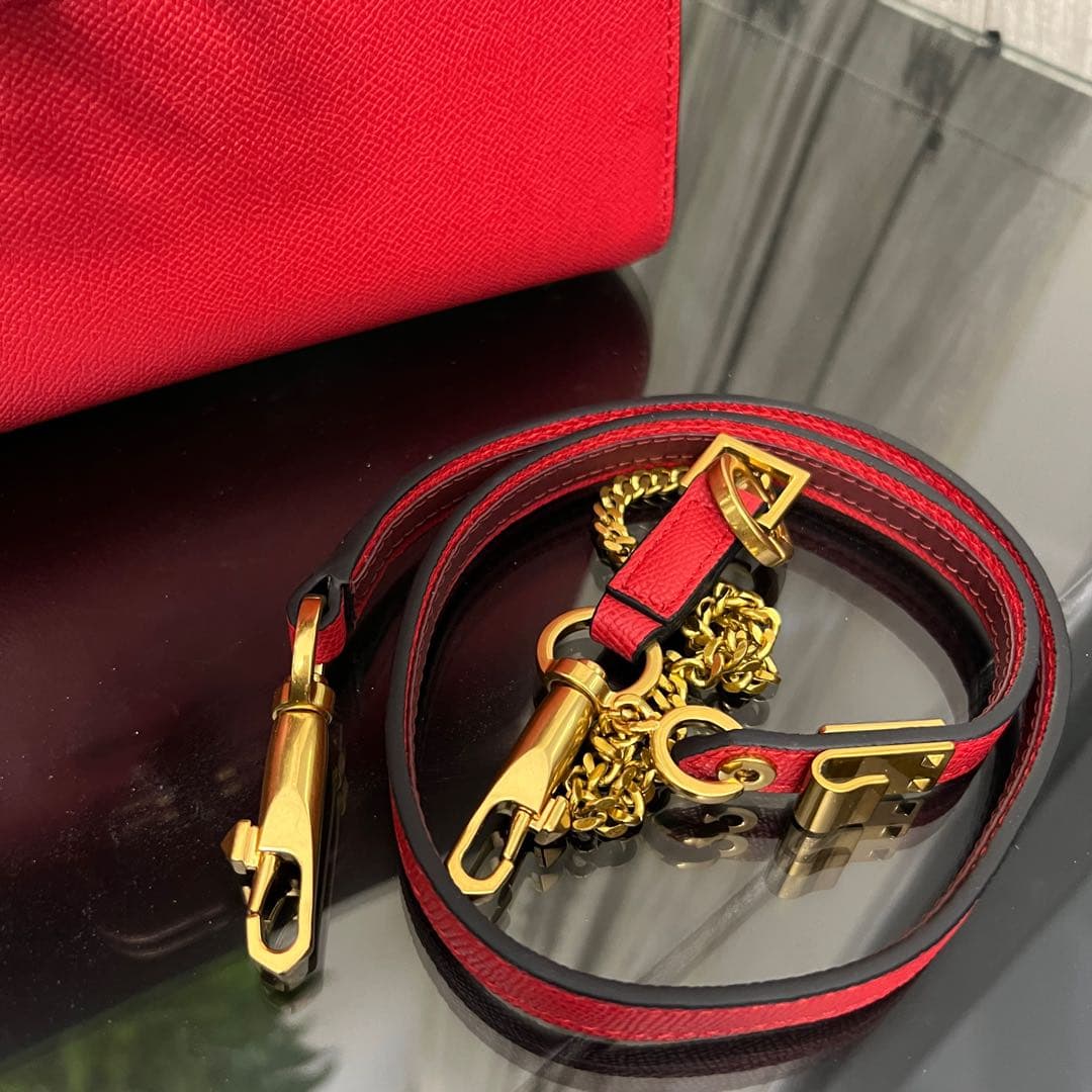 Valentino Vsling Handbag In Red Grainy Calfskin High