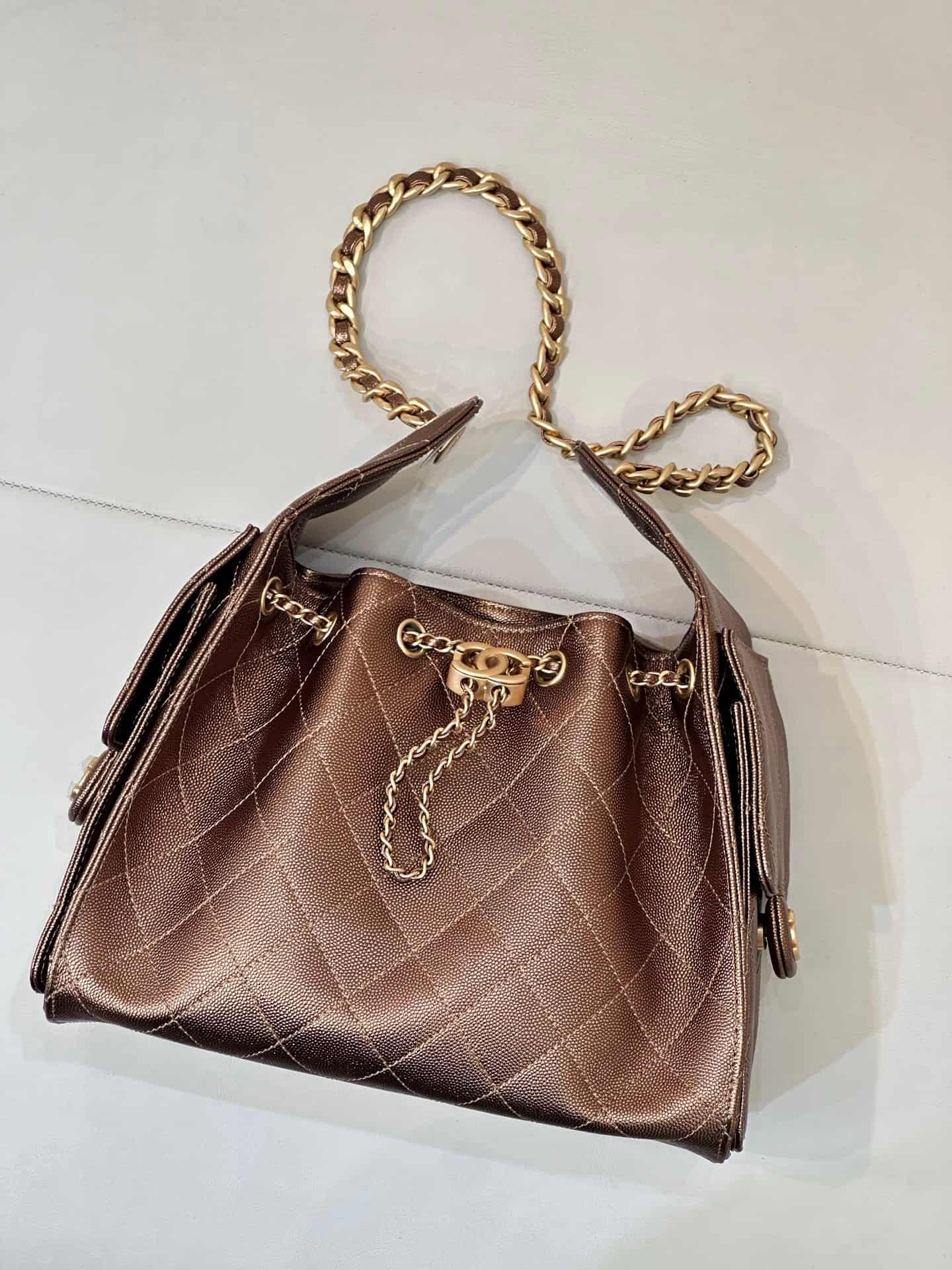 Chanel 25 Small Hobo handbag AS5293 Grained Calfskin & Gold-tone Metal Dark Gold TOP