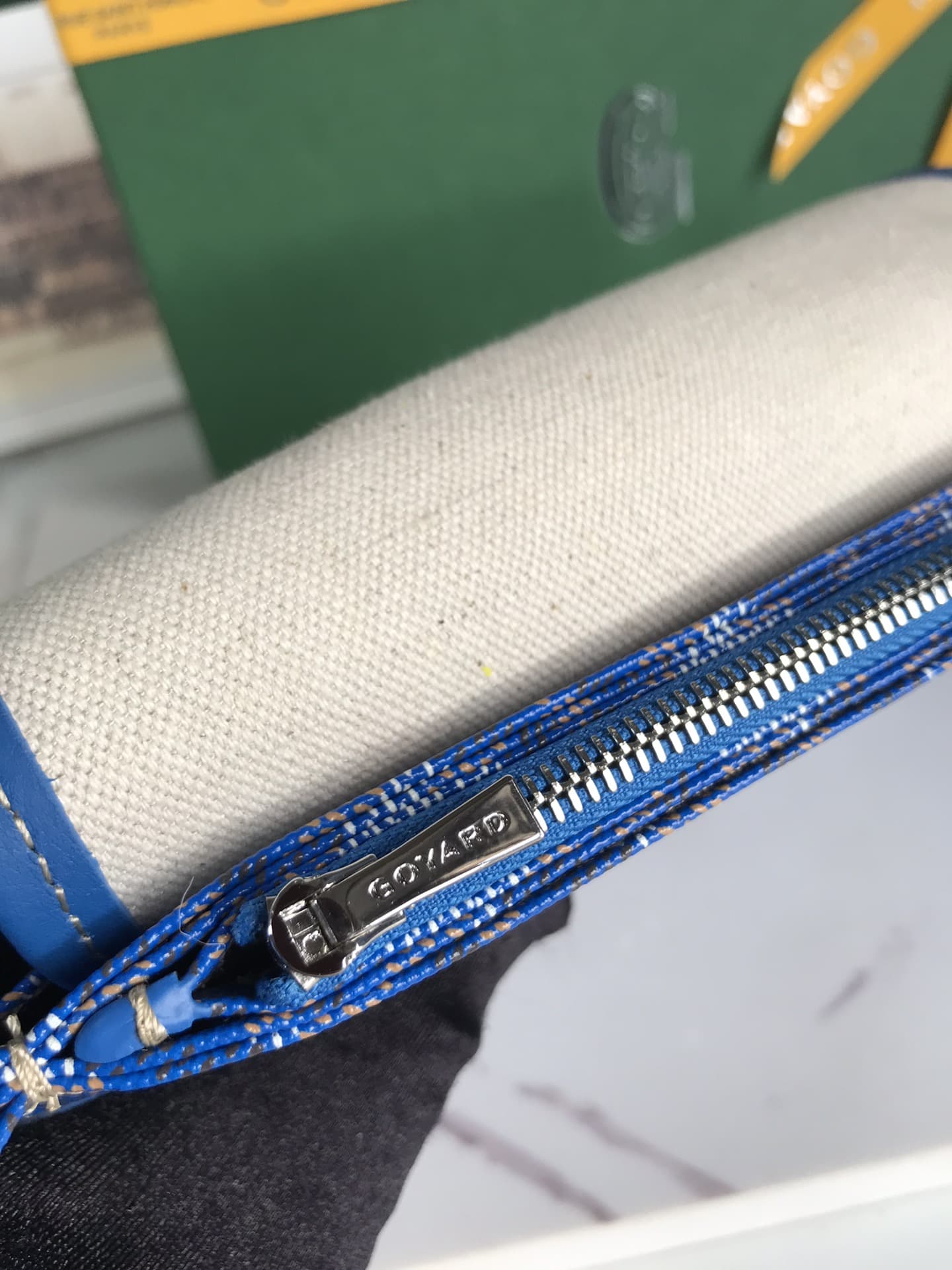 Plumet Pocket Wallet Goyardine Canvas & Chevroches Calfskin Sky Blue High