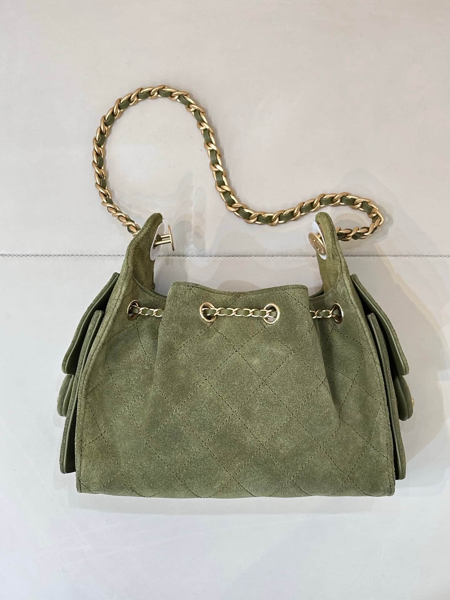 CHANEL 25 Mini Handbag AS5631 Suede &Gold-tone Metal Military Green TOP
