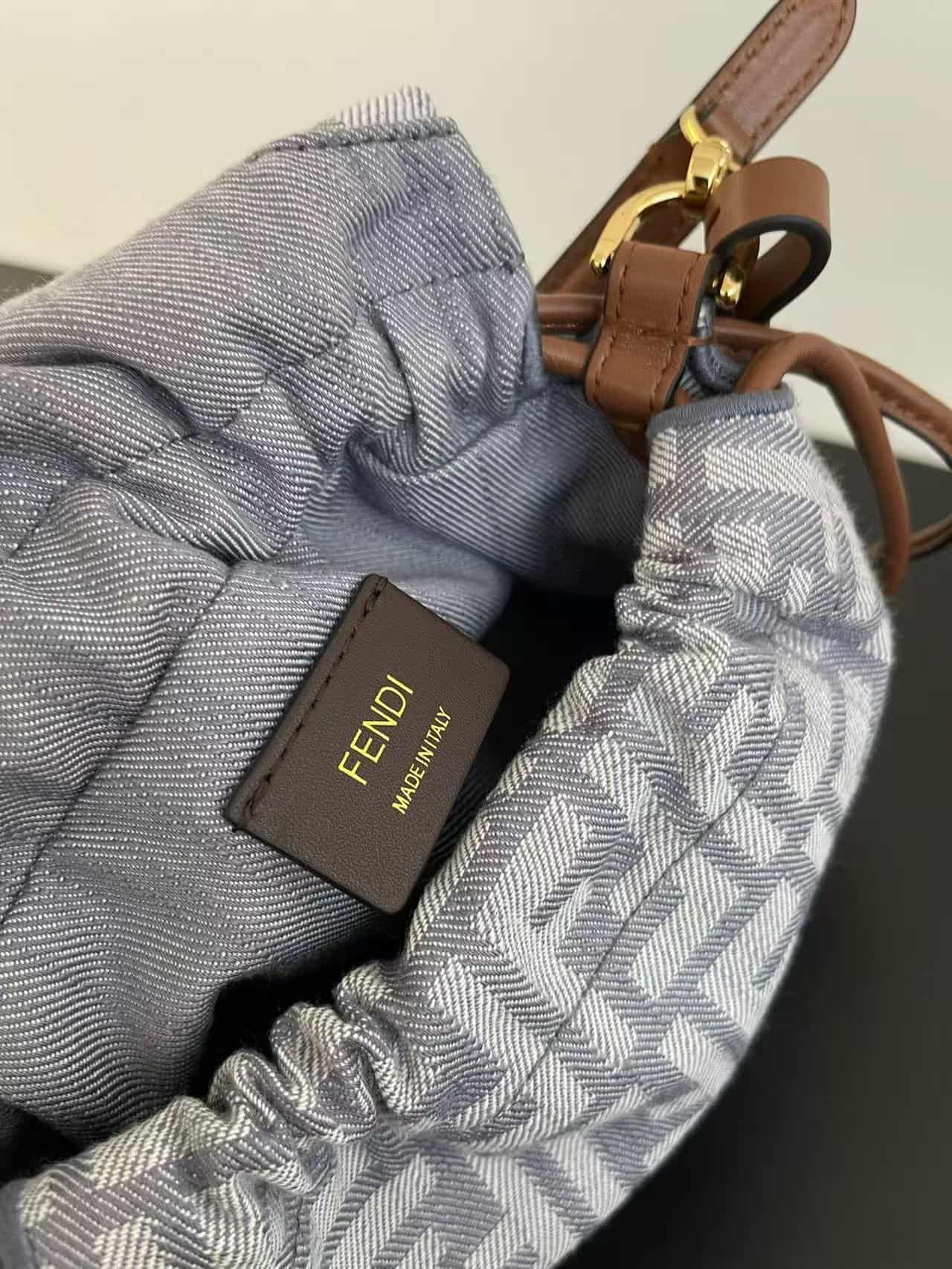 Fendi Small Mamma Baguette bag in blue denim-effect FF jacquard High