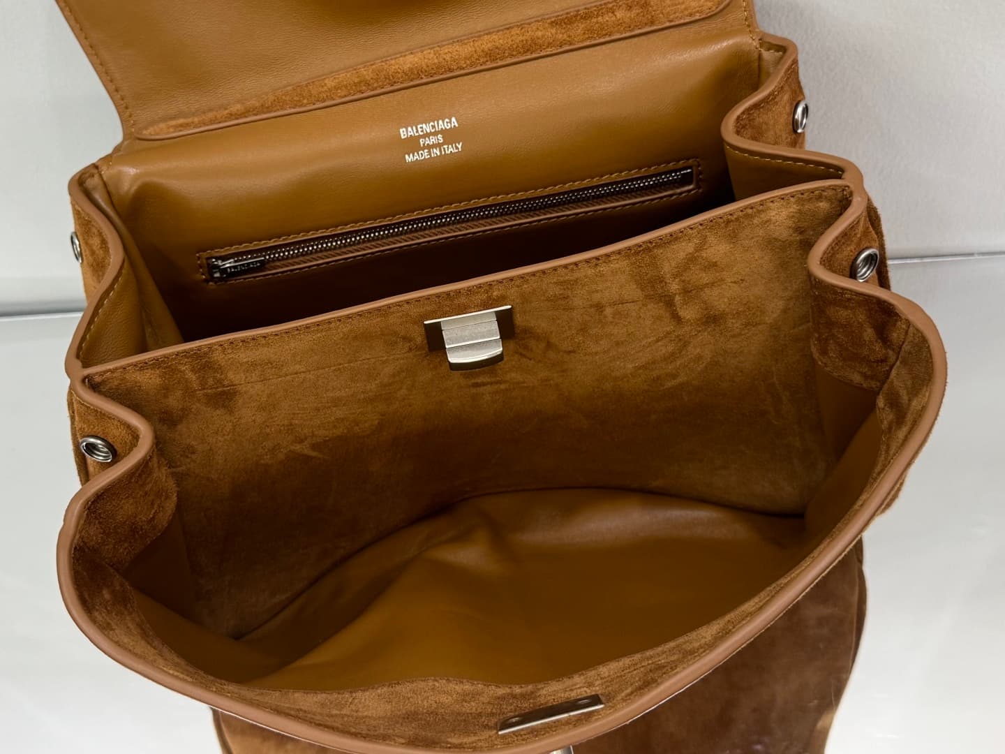 Balenciaga Rodeo Small Bag in Camel Waxed Suede Calfskin With Silver-Tone Metal TOP
