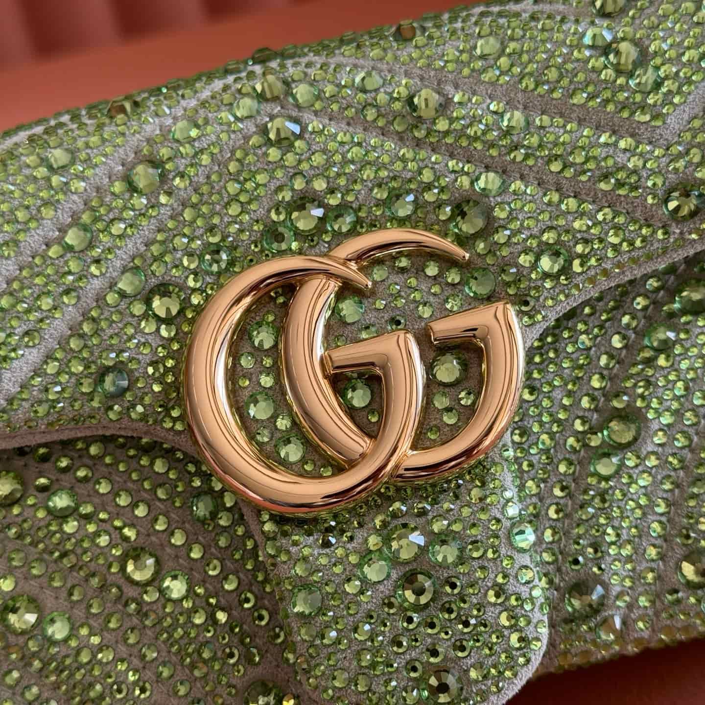 Gucci GG Marmont Shoulder Bag Green / Crystal 837280 High