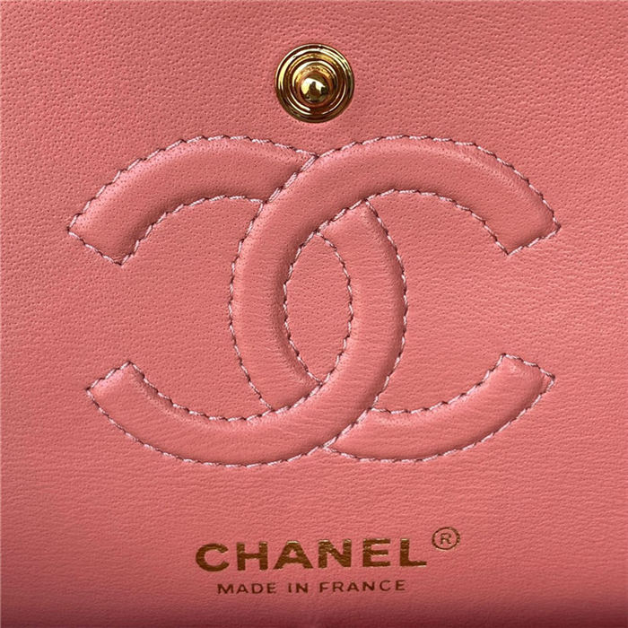 Small CLASSIC HANDBAG Lambskin Gold Metal D-Pink A