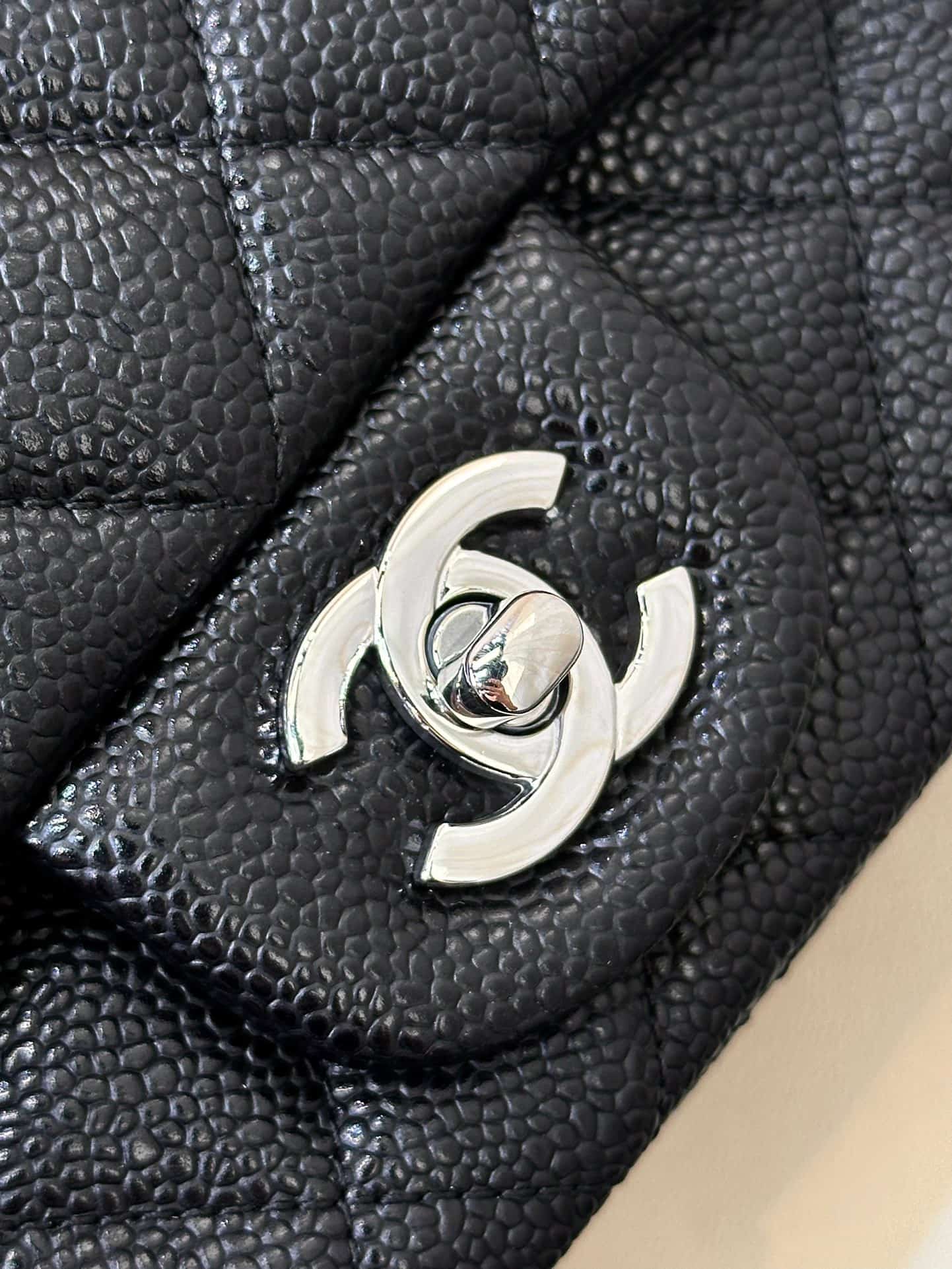 CHANEL Super Mini Classic Handbag Grained Calfskin & Silver-tone Metal A35200 Black TOP